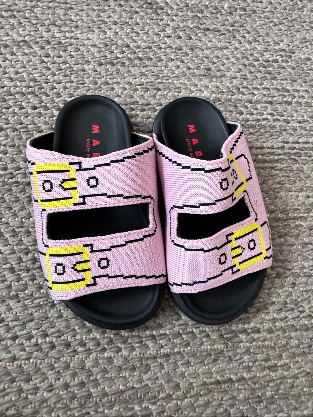 Marni Pink Kids Slide Sandals with Yellow Buckle Motif